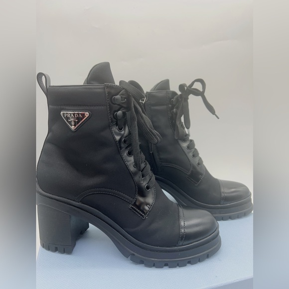 Prada Brushed leather and nylon laced booties - Picture 5 of 15